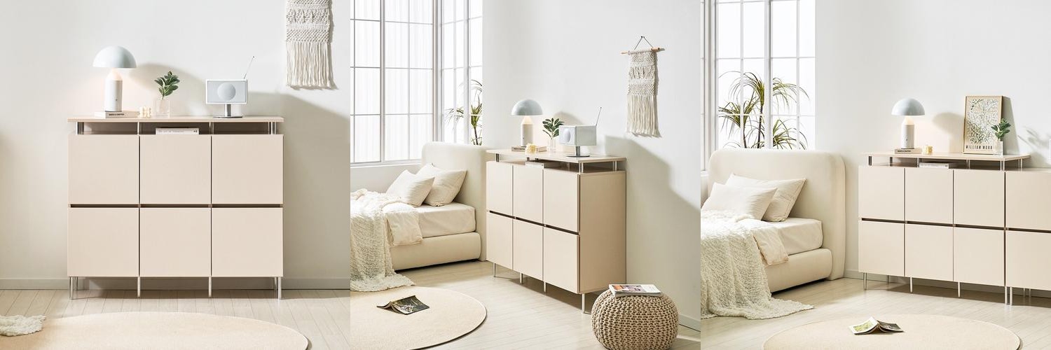 로아 수납장 모듈 다용도 거실 맘마존 (다리형/상판형) 1200, 2단, 크림화이트