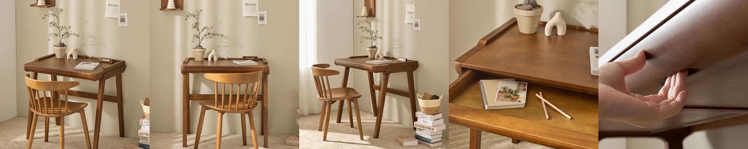 오크빌 웨이브 원목책상 수납 컴퓨터책상 800mm, 월넛