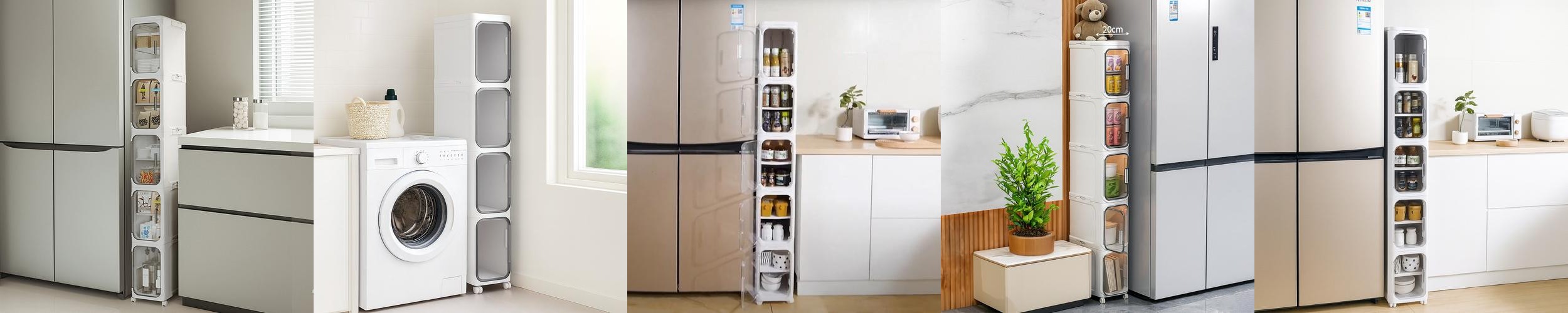 틈새핏 슬림 틈새수납장 이동식 좁은폭 냉장고옆 세탁기옆 틈새장 200, 5단, 화이트