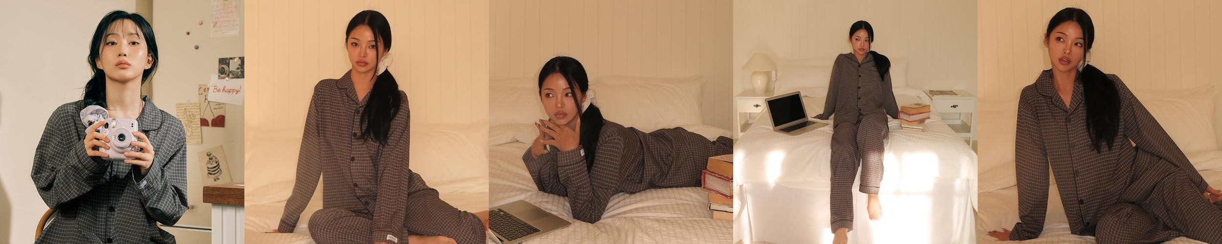 [도씨x해원 PICK] 실크핏 더스트 긴팔 카라 커플 잠옷 세트 홈웨어