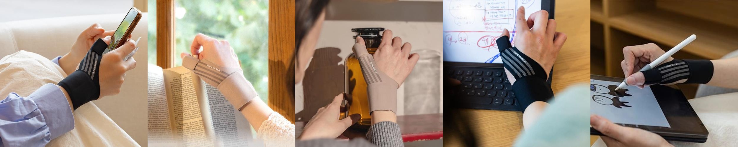 런워크 손목보호대 엄지손가락 건초염 터널증후군 오른손 블랙