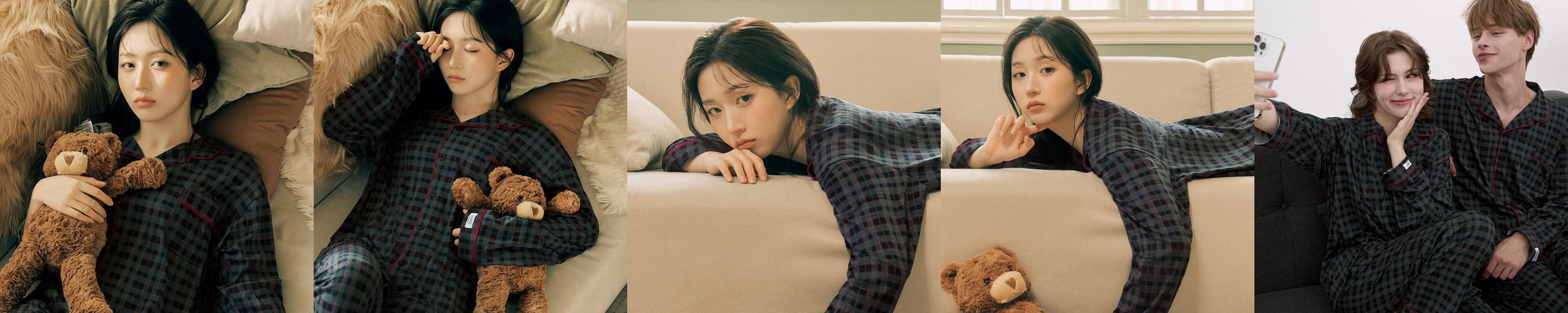 [도씨x해원 PICK] 소프킨 그리든 긴팔 카라 커플 잠옷 세트 홈웨어