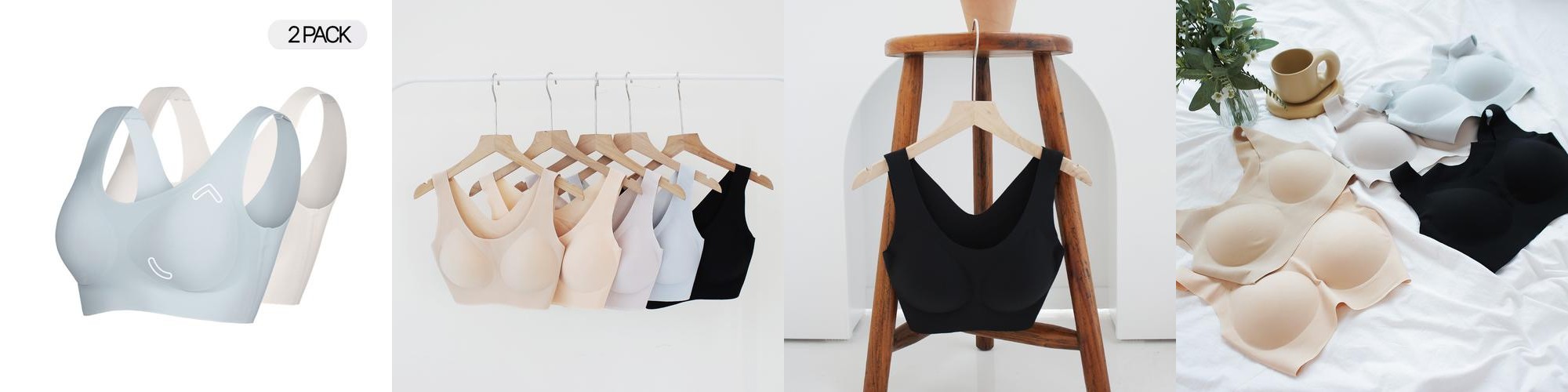 [2pack] 듀오 심리스브라 와이드스트랩 베이직유형 패드일체형 노와이어 브라 2매입
