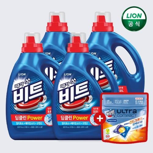 비트 딥클린 파워세탁 액체 세탁세제 3L 본품x4개+캡슐 5입