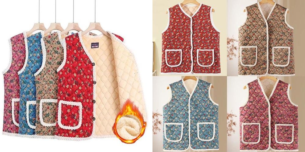 꽃무늬 김장 할머니 촌캉스 조끼 어르신 누빔 양털 융털 단추 남성 여성 보온 겨울 기모조끼