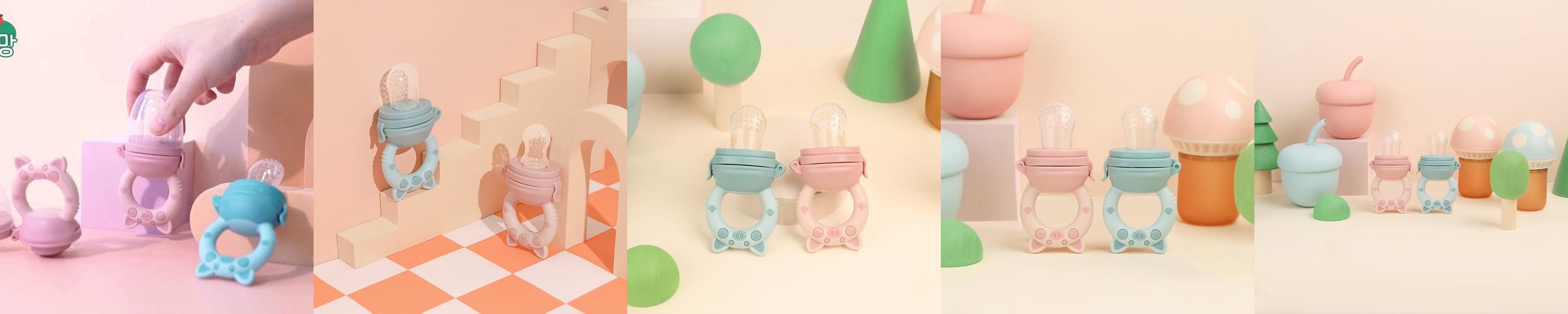 베이비팜 아기 실리콘 국민 과일 과즙망 블루+핑크 S M L 세트 이유식 수박