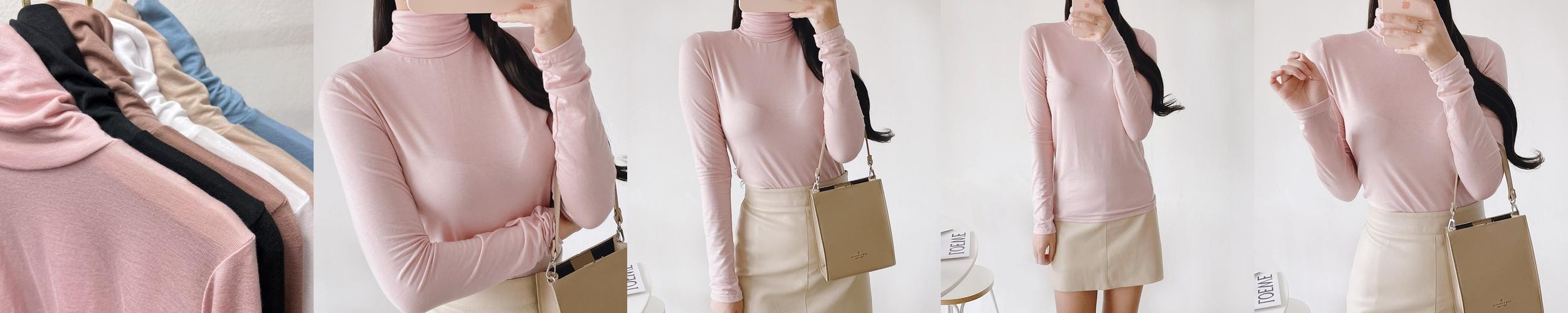 여성 목티 텐셀 목폴라 이너 시스루 얇은 폴라티 티셔츠 레이어드 핑크 흰색 검정 여성 목티 텐셀 목폴라 이너 시스루 얇은 폴라티 티셔츠 레이어드 핑크 흰색 검정