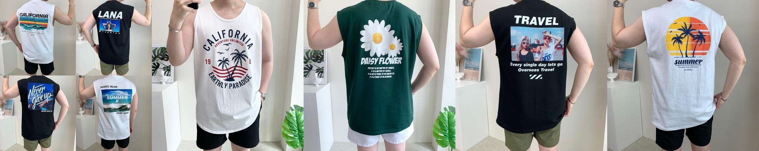 남자나시 오버핏 프린팅 민소매 티셔츠