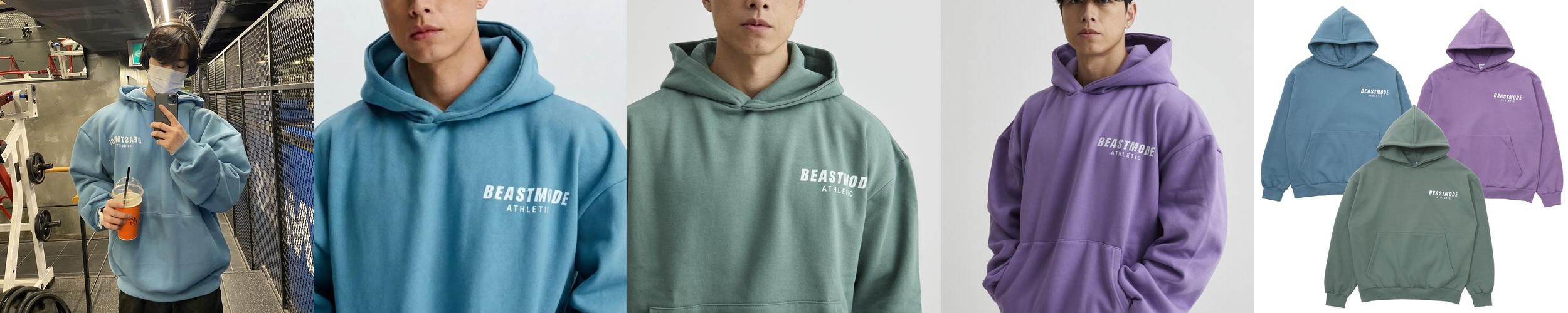 비스트모드 3컬러 에슬레틱 기모 후드 헬스 오버핏 짐웨어 긴팔 티셔츠 BSMD