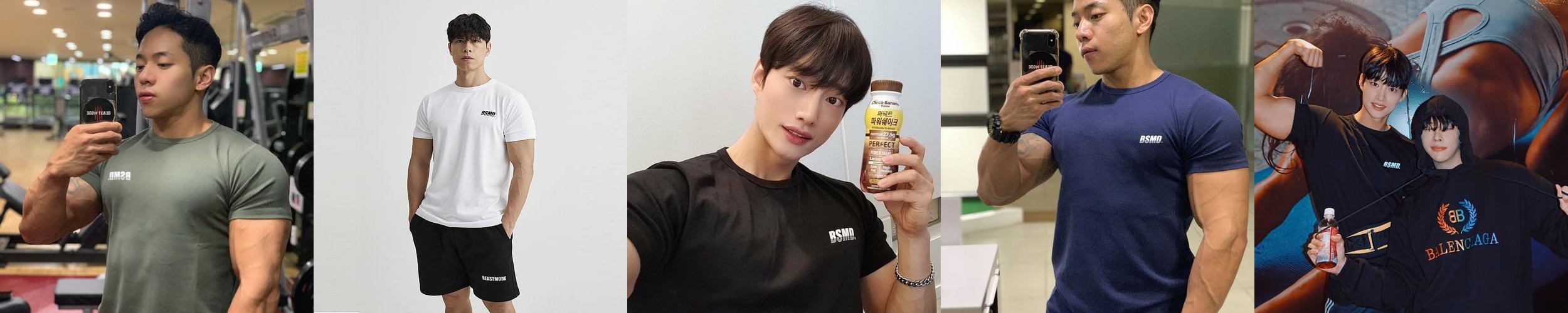 비스트모드 심플로고 머슬핏 반팔 티셔츠 헬스 짐웨어 BSMD