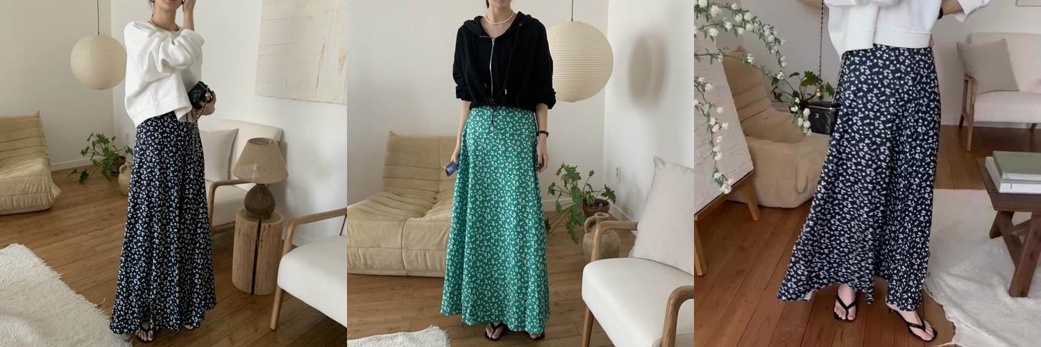 로이 잔꽃 플라워 밴딩 맥시 롱 스커트 로이 잔꽃 플라워 밴딩 맥시 롱 스커트