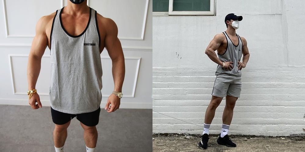 비스트모드 스탠다드 배색 남자 헬스 나시 티셔츠 짐웨어 029그레이 BSMD 비스트모드 스탠다드 배색 남자 헬스 나시 티셔츠 짐웨어 029그레이 BSMD