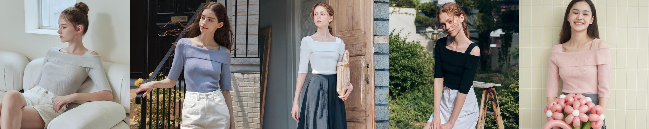 [제로스트릿][5컬러] 반팔 솔리드 오프숄더 스웨터 SHORT SLEEVE SOLID OFF SHOULDER SWEATER