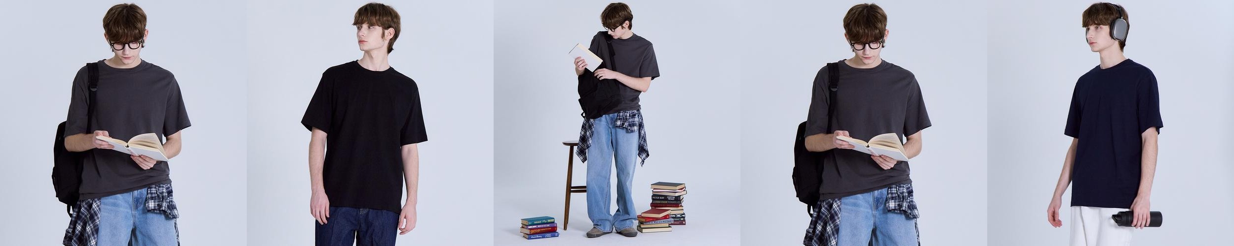 베이직하우스 2SET 면 16수 릴렉스핏 라운드 무지 반팔 티셔츠