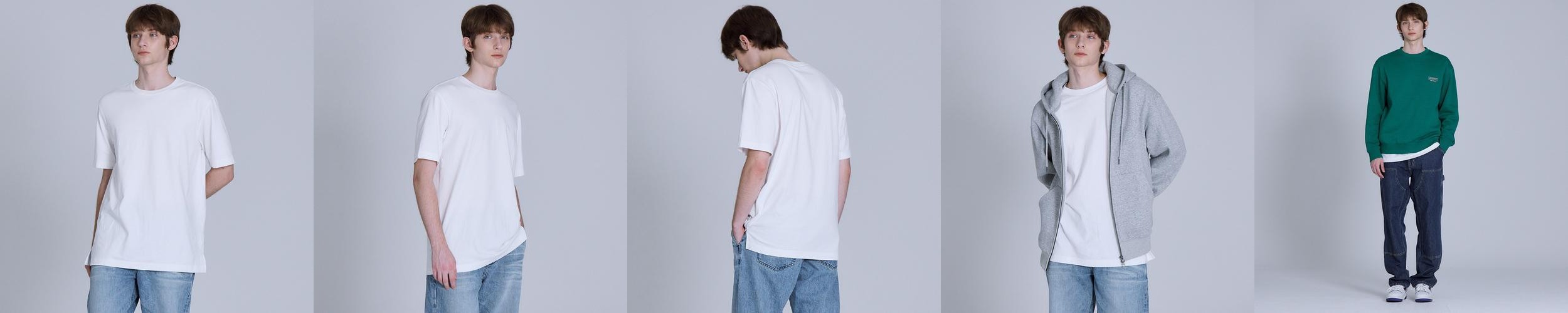 베이직하우스 2SET 16수 레귤러핏 레이어드 무지 반팔 티셔츠