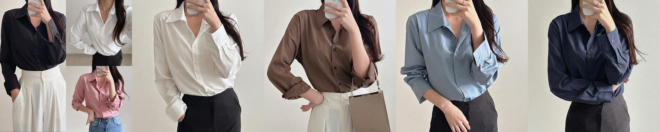 여성 셔츠 링클프리 카라 무지 포켓 블랙 화이트 베이지 빅사이즈 남방 여성 셔츠 링클프리 카라 무지 포켓 블랙 화이트 베이지 빅사이즈 남방