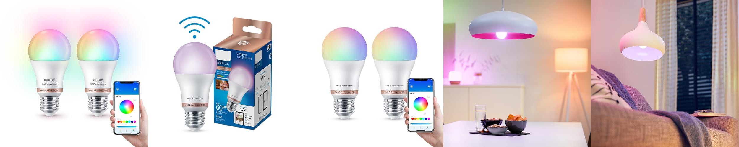 필립스 위즈 앰비언스 LED 스마트전구 Matter 지원 E26소켓 8.5W, 컬러, 2개 필립스 위즈 앰비언스 LED 스마트전구 Matter 지원 E26소켓 8.5W, 컬러, 2개