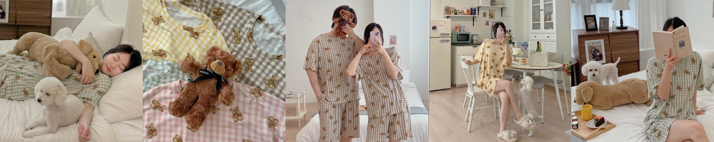 치즈 체크 곰돌이 반팔 잠옷세트 커플 빅사이즈 여름 파자마 치즈 체크 곰돌이 반팔 잠옷세트 커플 빅사이즈 여름 파자마