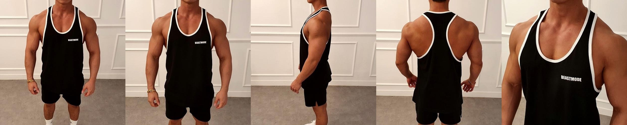 비스트모드 스탠다드 배색 남자 헬스 나시 티셔츠 짐웨어 029블랙 BSMD