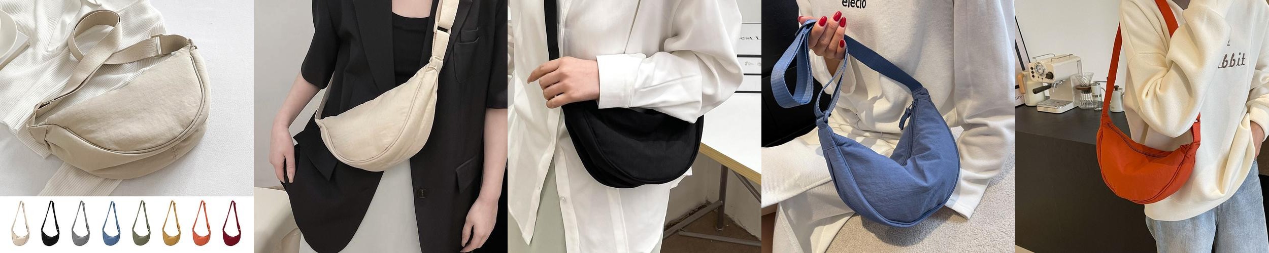 여성 반달 크로스백 여행용 슬링백 가벼운 데일리 미니 가방 크로와상백