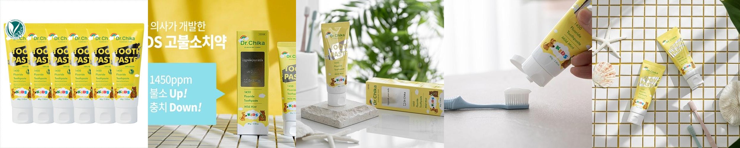 닥터치카 어린이 치약 고불소 주니어 초등학생 유아 키즈 불소함유 1450 순한민트향, 80g, 6개