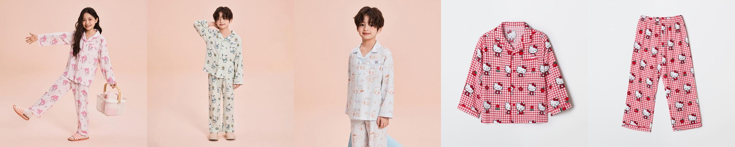[당일출고][산리오캐릭터즈] 스파오키즈 체크 긴팔 파자마 잠옷 SPPPG23KU1