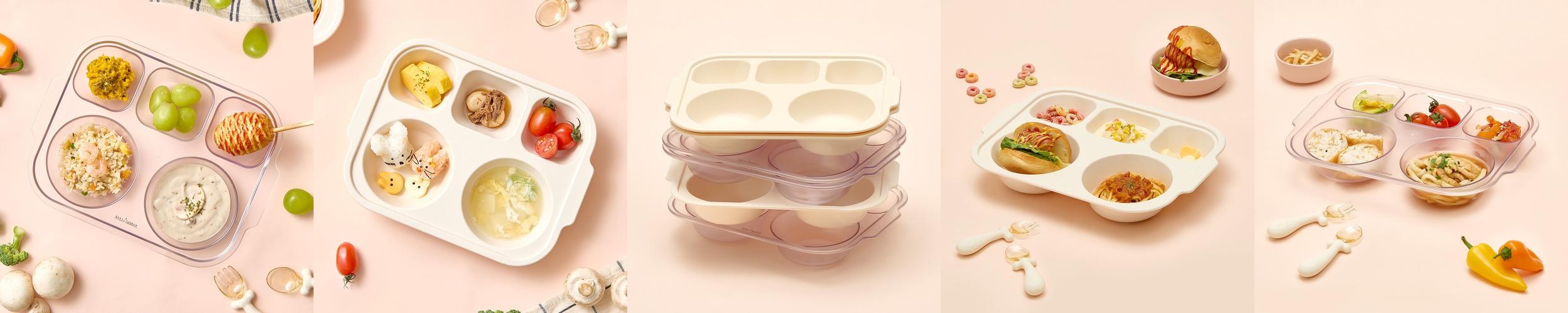 아띠래빗 5구 유아 식판 안심 미끄럼방지 깊은 어린이집 식기 투명