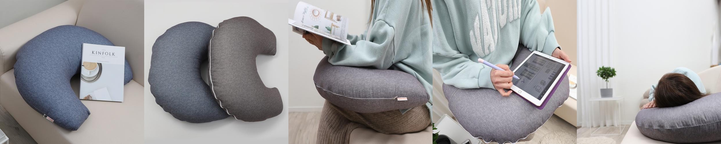 더베딩샵 반달 쿠션 미용실 뜨개 쿠션 게이밍 뜨개질 독서 쿠션 허그 실키마이크로 블루