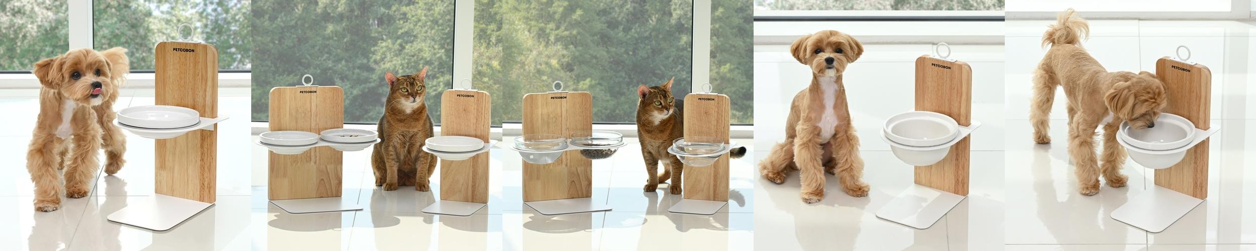 펫코본 강아지밥그릇 원목 철제 높이조절 애견 고양이 식기세트 1구 도자기