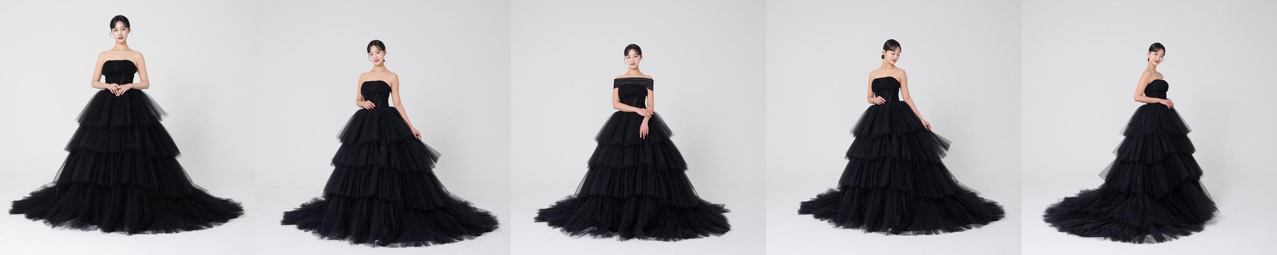 알레그로 블랙 유색드레스 대여 A라인 풍성한 검정 셀프 웨딩캉캉드레스 브라이덜샤워의상