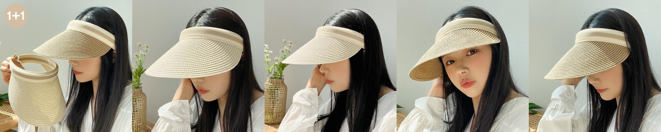 (1+1) 헬렌 밀짚 라탄 여성 여름 햇빛차단 썬바이저 썬캡 모자 (1+1) 헬렌 밀짚 라탄 여성 여름 햇빛차단 썬바이저 썬캡 모자