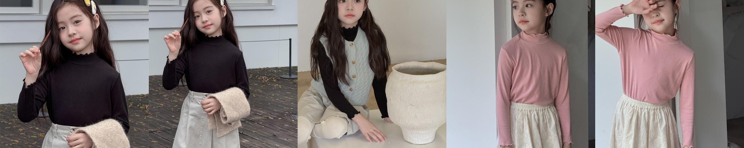 피치기모 인터록 프릴 하프넥 티셔츠 유아 주니어 가을 겨울 피치기모 인터록 프릴 하프넥 티셔츠 유아 주니어 가을 겨울