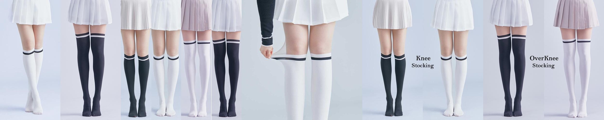 여성 골프스타킹 투톤 스트라이프 논슬립  자외선차단 니삭스 화이트 15D 기모