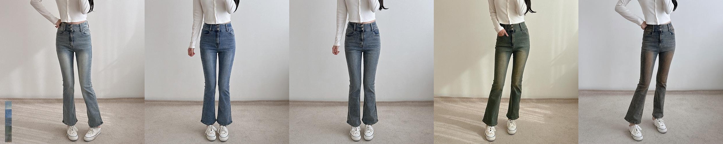 여성 세미 부츠컷 하이웨스트 청바지 허리 스판 투버튼 키작녀 빅사이즈 여성 세미 부츠컷 하이웨스트 청바지 허리 스판 투버튼 키작녀 빅사이즈