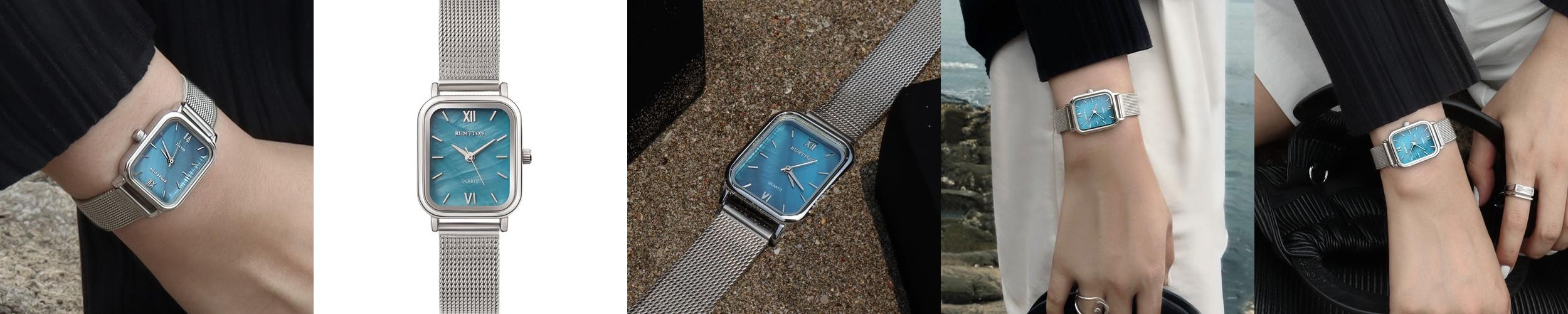 블루 자개시계 여자메쉬 워치 럼튼 하버 블루 실버